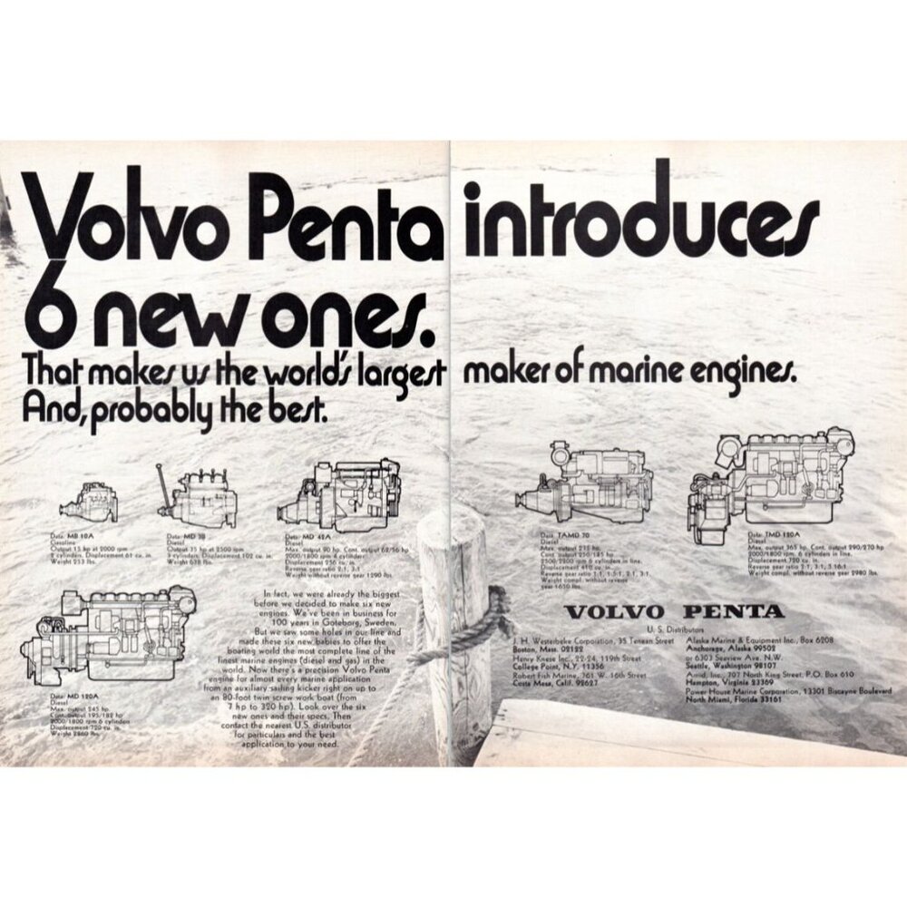 1971 Volvo Penta Diesel Marine Engines 2 Page Vintage Print Ad 70s Wall Art